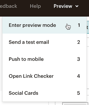 email builder preview dropdown enterpreviewmode